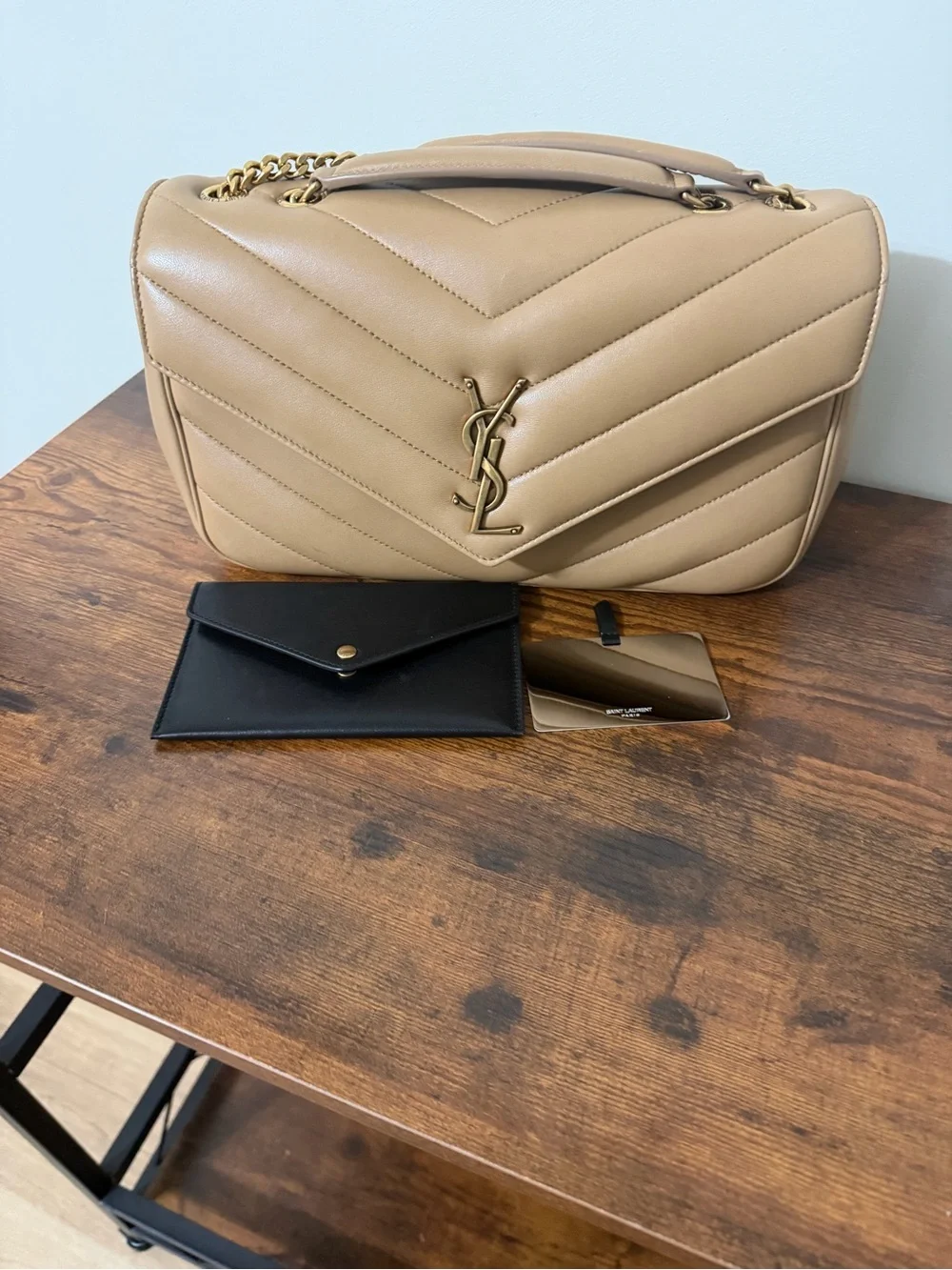 AUTHENTIC YSL Medium LouLou Lambskin Purse - Natural Tan